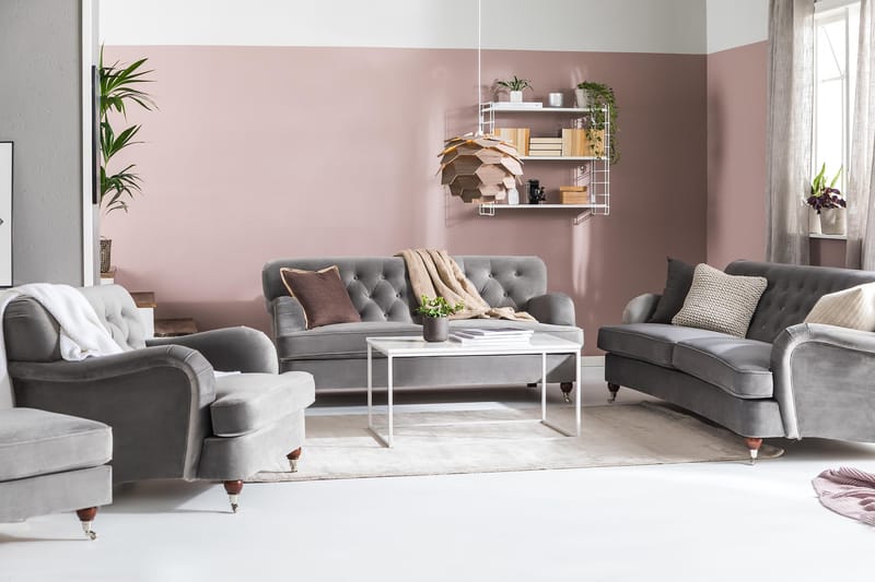 Howard Riviera 3-sits Svängd Sammetssoffa - Ljusgrå - Möbler - Vardagsrum - Soffor - Sammetssoffor