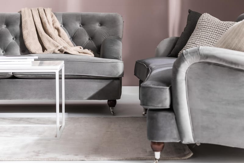 Howard Riviera 3-sits Svängd Sammetssoffa - Ljusgrå - Möbler - Vardagsrum - Soffor - Sammetssoffor