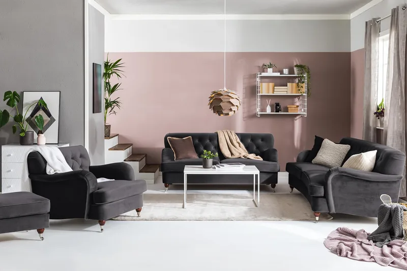 Howard Riviera 3-sits Svängd Sammetssoffa - Mörkgrå - Möbler - Vardagsrum - Soffor - Sammetssoffor