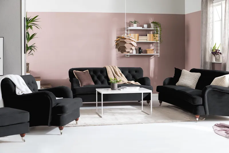 Howard Riviera 3-sits Svängd Sammetssoffa - Svart - Möbler - Vardagsrum - Soffor - Sammetssoffor