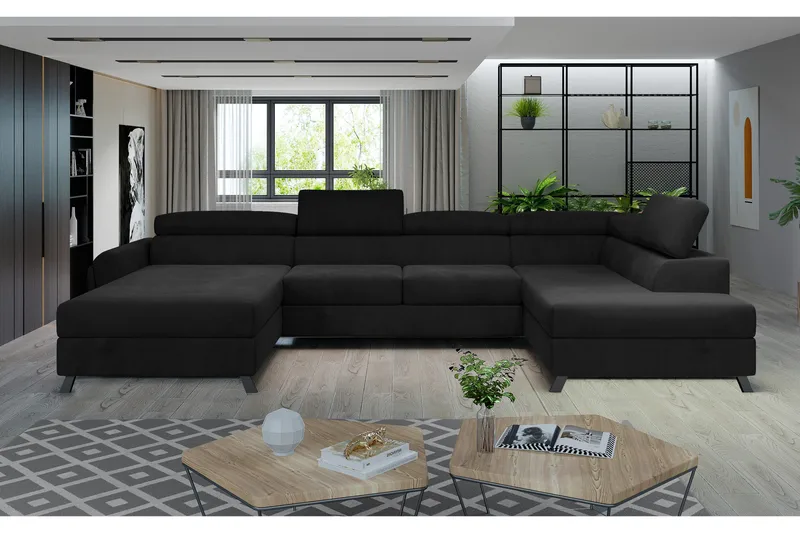 Josette U-soffa med Divan Vänster, Svart
