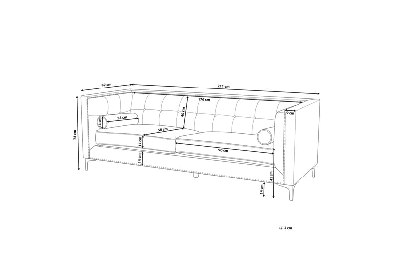 MUSSLEWHITE Soffa Sammet Blå - Sammetssoffor - 3-sits soffor