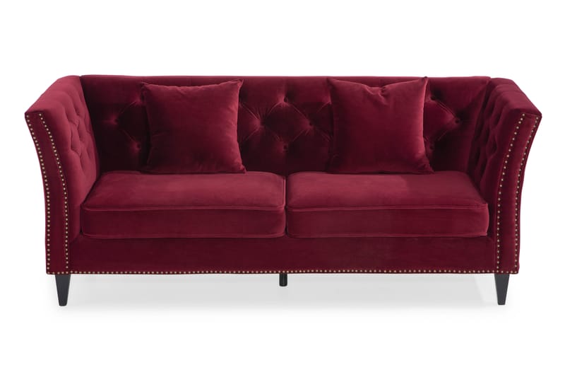 NALIAR 3-sits Sammetssoffa Mörkröd - 3-sits soffor - chesterfield soffor - Sammetssoffor
