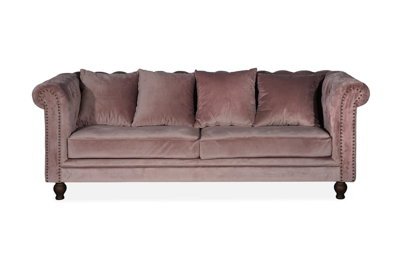 NICOLE Sammetssoffa 3-sits Rosa - 3-sits soffor - chesterfield soffor - Sammetssoffor