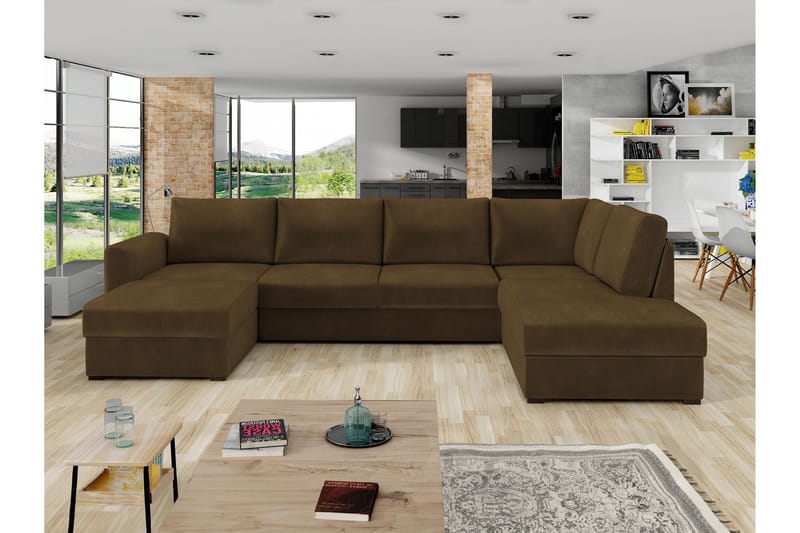 Taberk Soffa med Divan och Schäslong 4-sits - Brun - Möbler - Vardagsrum - Soffor - Sammetssoffor