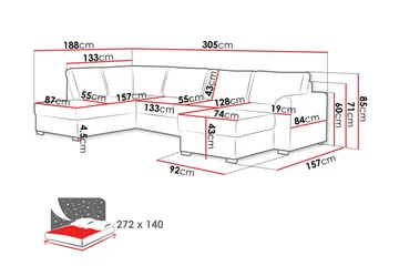 Taberk Soffa med Divan och Schäslong 4-sits - Brun - Möbler - Vardagsrum - Soffor - Sammetssoffor