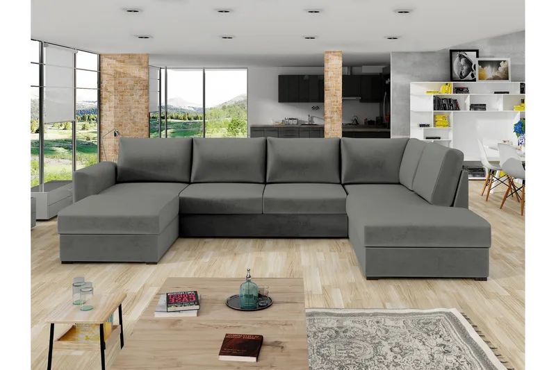 Taberk Soffa med Divan och Schäslong 4-sits - Grå - Möbler - Vardagsrum - Soffor - Sammetssoffor