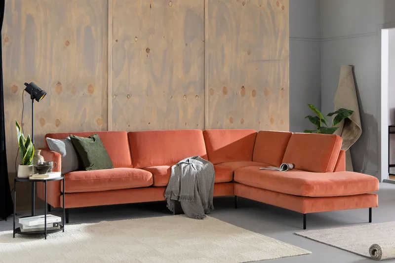 Teodin 2,5-sits Sammetssoffa med Schäslong Höger - Rosa - Möbler - Vardagsrum - Soffor - Sammetssoffor
