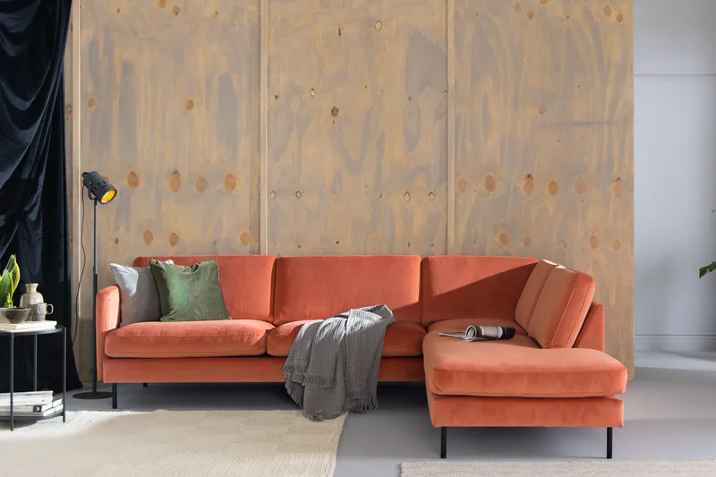 Teodin 2,5-sits Sammetssoffa med Schäslong Höger - Rosa - Möbler - Vardagsrum - Soffor - Sammetssoffor