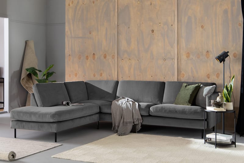 Teodin 2,5-sits Sammetssoffa med Schäslong Vänster - Ljusgrå - Möbler - Vardagsrum - Soffor - Sammetssoffor