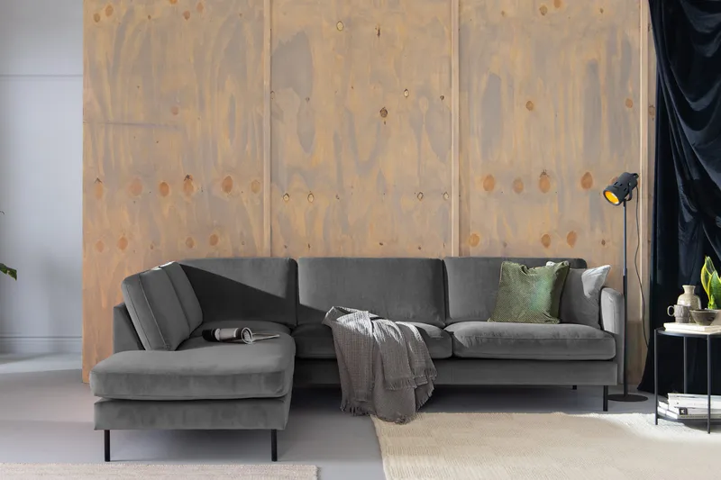 Teodin 2,5-sits Sammetssoffa med Schäslong Vänster - Ljusgrå - Möbler - Vardagsrum - Soffor - Sammetssoffor