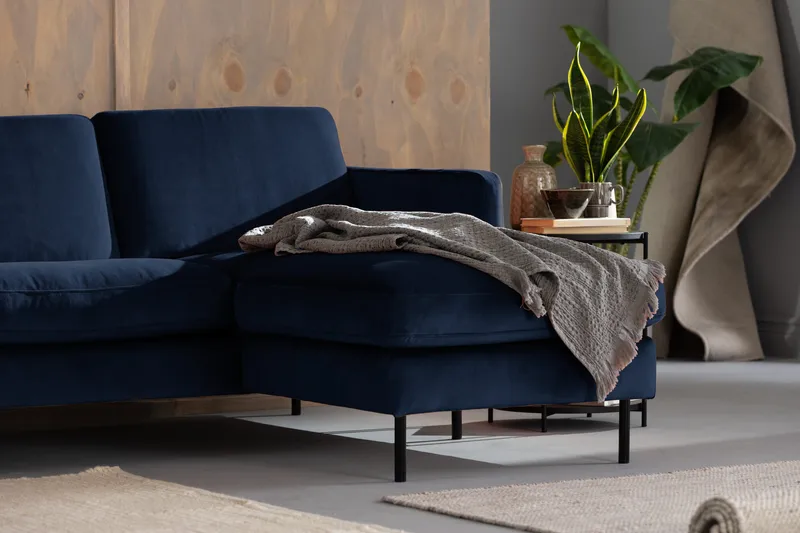 Teodin Sammetssoffa 2-sits med Divan Höger - Blå - Möbler - Vardagsrum - Soffor - Sammetssoffor