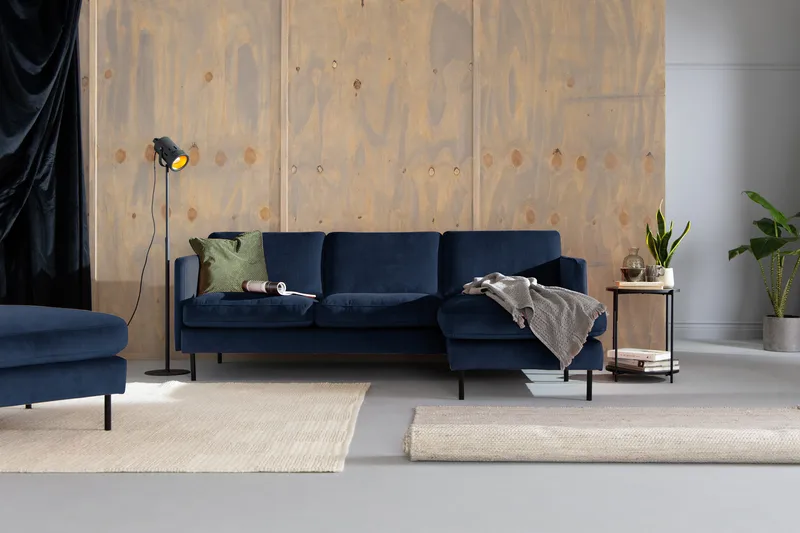 Teodin Sammetssoffa 2-sits med Divan Höger - Blå - Möbler - Vardagsrum - Soffor - Sammetssoffor