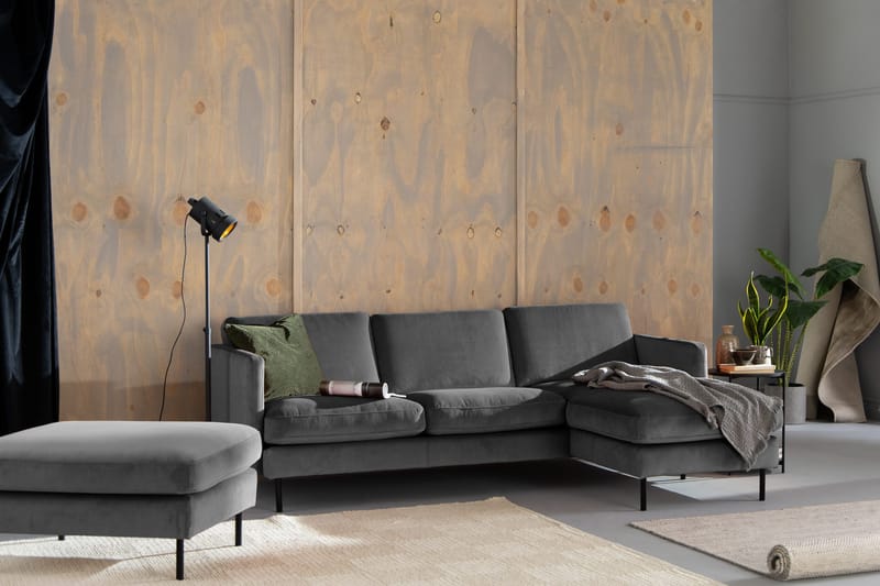 Teodin Sammetssoffa 2-sits med Divan Höger - Ljusgrå - Möbler - Vardagsrum - Soffor - Sammetssoffor