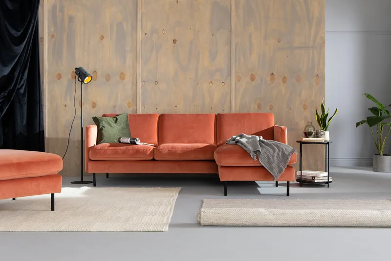 Teodin Sammetssoffa 2-sits med Divan Höger - Rosa - Möbler - Vardagsrum - Soffor - Sammetssoffor