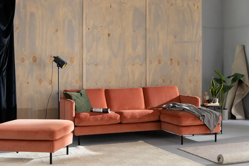 Teodin Sammetssoffa 2-sits med Divan Höger - Rosa - Möbler - Vardagsrum - Soffor - Sammetssoffor