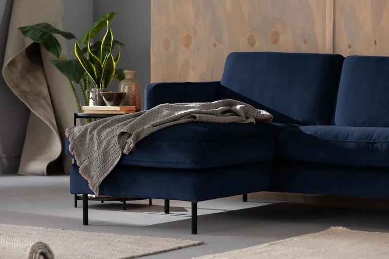 Teodin Sammetssoffa 2-sits med Divan Vänster - Blå - Möbler - Vardagsrum - Soffor - Sammetssoffor