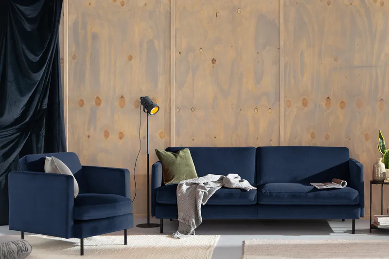 Teodin Sammetssoffa 3-sits - Blå - Möbler - Vardagsrum - Soffor - Sammetssoffor