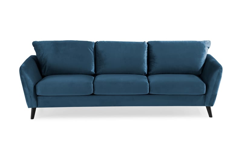 Trend 3-sits Rektangulär Sammetssoffa med Svängda Armstöd, Blå
