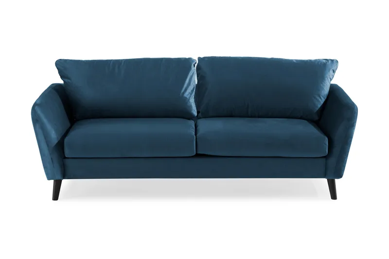 Trend 3-sits Rektangulär Sammetssoffa med Svängda Armstöd, Blå