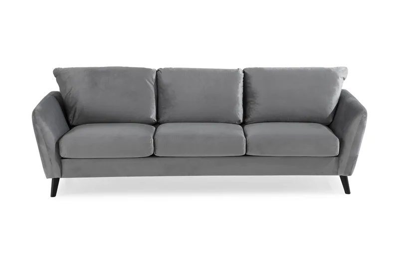 Trend 3-sits Rektangulär Sammetssoffa med Svängda Armstöd, Ljusgrå