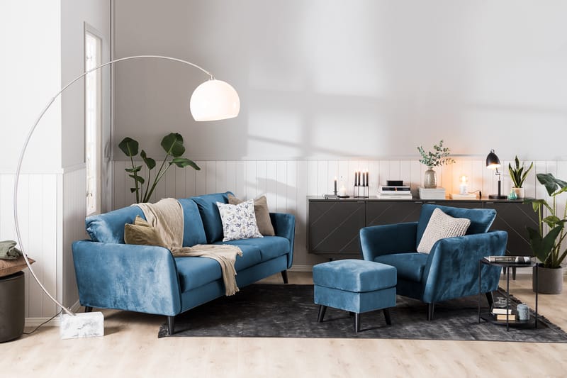 Trend 3-sits Sammetssoffa - Blå - Möbler - Vardagsrum - Soffor - Sammetssoffor
