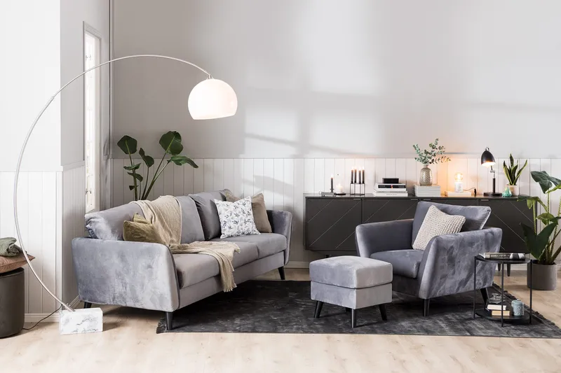 Trend 3-sits Sammetssoffa - Ljusgrå - Möbler - Vardagsrum - Soffor - Sammetssoffor