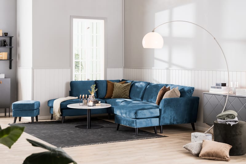 Trend 4-sits Högervänd L-formad Schäslongsoffa i Sammet - Blå - Möbler - Vardagsrum - Soffor - Sammetssoffor
