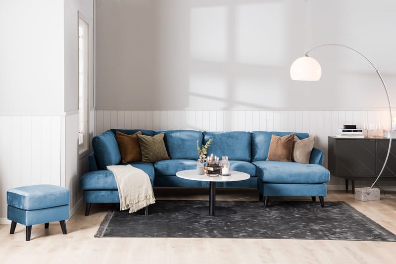 Trend 4-sits Högervänd L-formad Schäslongsoffa i Sammet - Blå - Möbler - Vardagsrum - Soffor - Sammetssoffor
