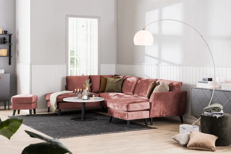 Trend 4-sits Högervänd L-formad Schäslongsoffa i Sammet - Rosa - Möbler - Vardagsrum - Soffor - Sammetssoffor