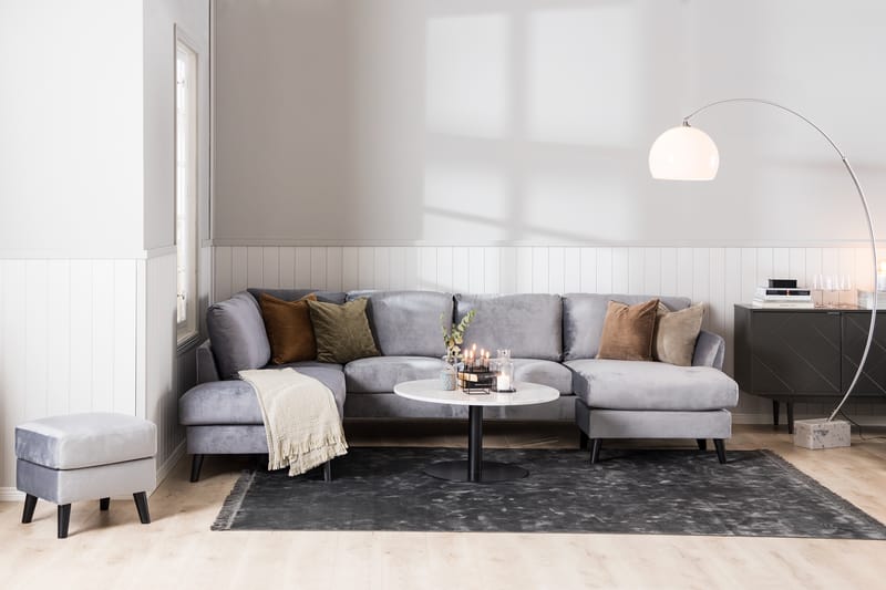 Trend 4-sits Vänstervänd L-formad Schäslongsoffa i Sammet - Ljusgrå - Möbler - Vardagsrum - Soffor - Sammetssoffor