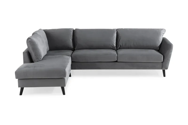 Trend 4-sits Vänstervänd L-formad Schäslongsoffa i Sammet, Ljusgrå