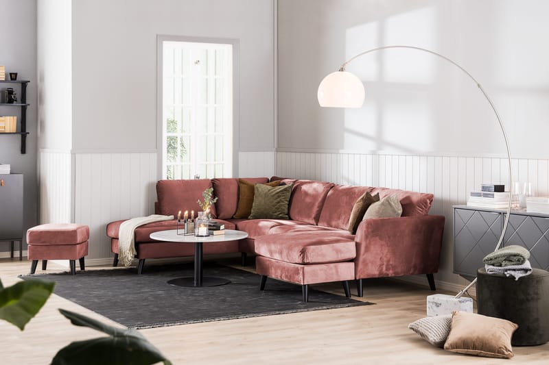 Trend 4-sits Vänstervänd L-formad Schäslongsoffa i Sammet - Rosa - Möbler - Vardagsrum - Soffor - Sammetssoffor