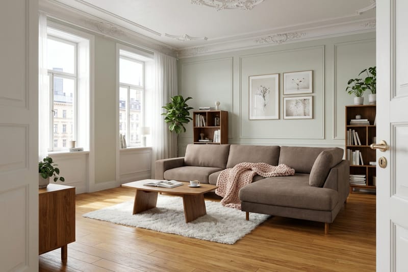 Scandi Djup 4-sits Soffa med Schäslong Höger i Tyg - Mörkbrun - Möbler - Vardagsrum - Soffor - Divansoffa & schäslong
