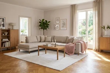 Scandi Djup 4-sits Soffa med Schäslong Vänster i Chenille - Beige - Möbler - Vardagsrum - Soffor - Divansoffa & schäslong