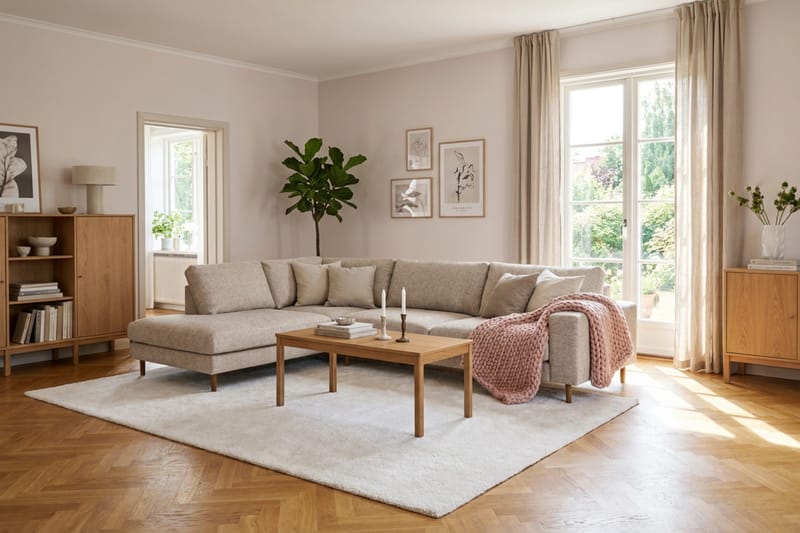 Scandi Djup 4-sits Soffa med Schäslong Vänster i Chenille - Beige - Möbler - Vardagsrum - Soffor - Divansoffa & schäslong