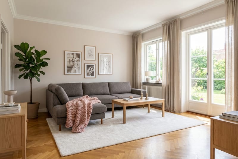 Scandi Djup 4-sits Soffa med Schäslong Vänster i Chenille - Grå - Möbler - Vardagsrum - Soffor - Divansoffa & schäslong