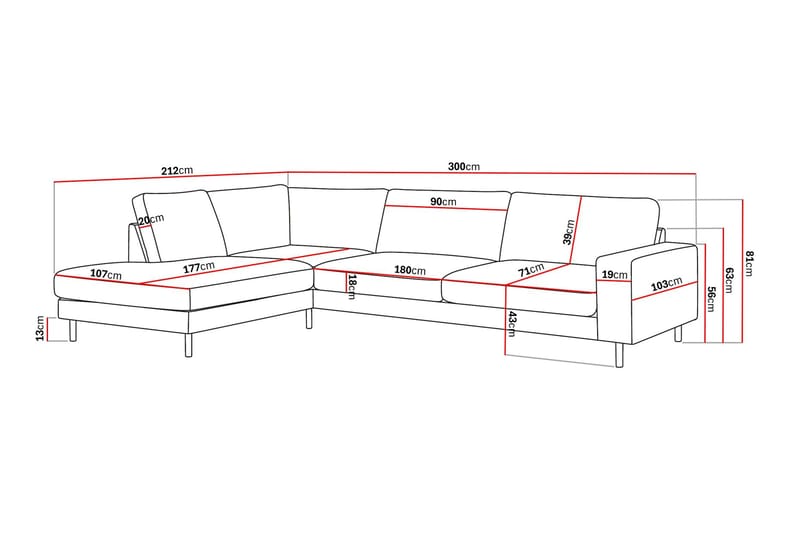 Scandi Djup 4-sits Soffa med Schäslong Vänster i Manchester - Brun - Möbler - Vardagsrum - Soffor - Divansoffa & schäslong