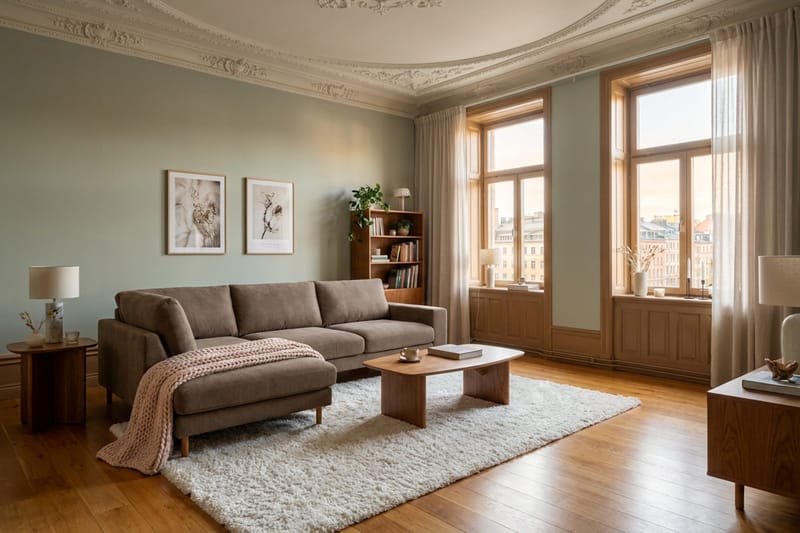 Scandi Djup 4-sits Soffa med Schäslong Vänster i Manchester - Brun - Möbler - Vardagsrum - Soffor - Divansoffa & schäslong