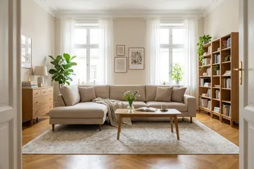 Scandi Djup 4-sits Soffa med Schäslong Vänster i Tyg - Beige - Möbler - Vardagsrum - Soffor - Divansoffa & schäslong