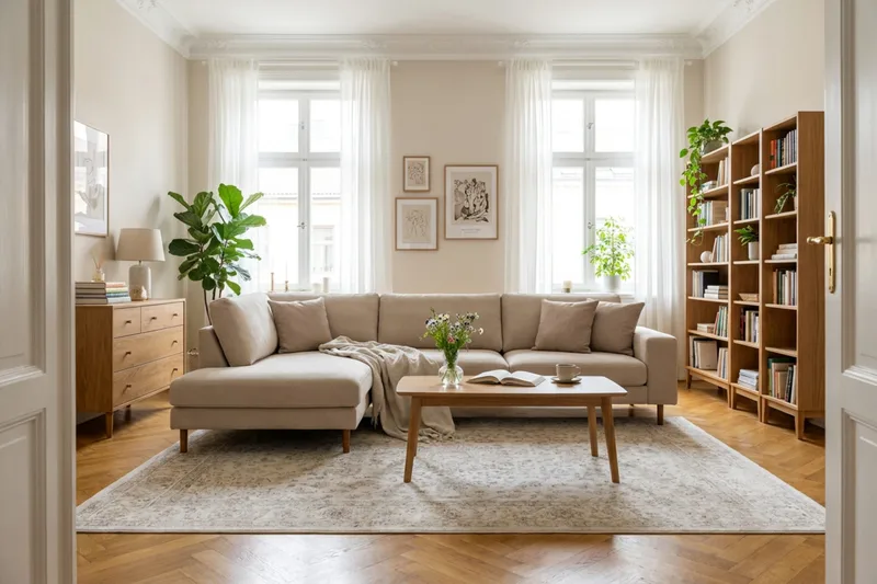 Scandi Djup 4-sits Soffa med Schäslong Vänster i Tyg - Beige - Möbler - Vardagsrum - Soffor - Divansoffa & schäslong