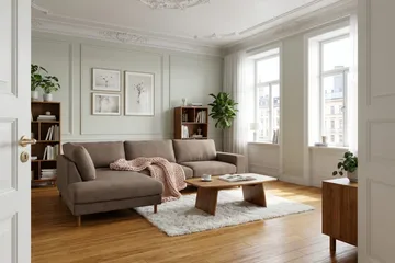 Scandi Djup 4-sits Soffa med Schäslong Vänster i Tyg - Mörkbrun - Möbler - Vardagsrum - Soffor - Divansoffa & schäslong