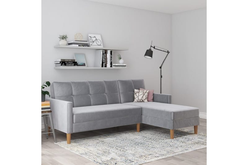 Schäslong Lilly Ljusgrå, Sammet - Ljusgrå, Sammet - Möbler - Vardagsrum - Soffor - Divansoffa & schäslong