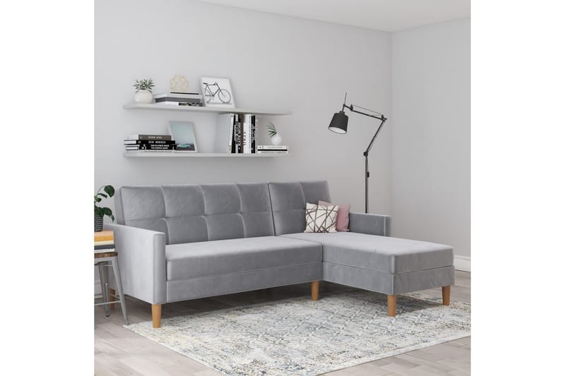 Schäslong Lilly Ljusgrå, Sammet - Ljusgrå, Sammet - Möbler - Vardagsrum - Soffor - Divansoffa & schäslong
