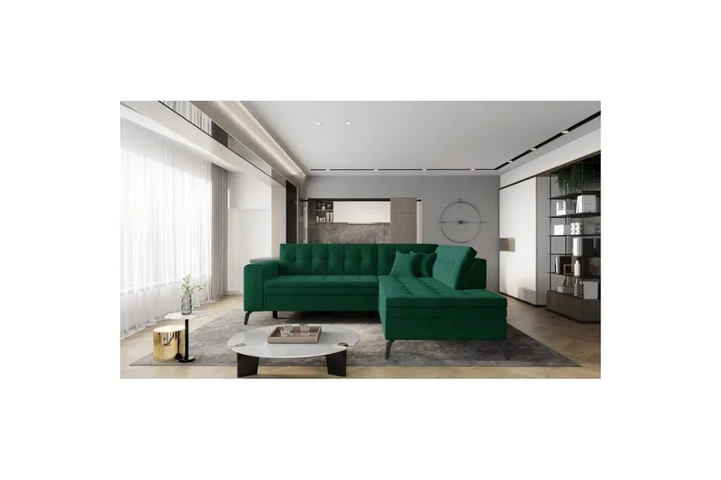 Sektion Eltap Lanvin 260x210x93 cm - Lukso 35, Mörkgrön, Höger - Möbler - Vardagsrum - Soffor - Divansoffa & schäslong