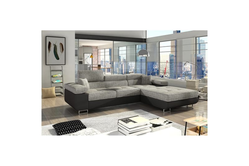 Sektionssoffa Eltap Armando 289x85x203 cm - Berlin 01, Mjuk 11, Grå, Svart, Höger - Möbler - Vardagsrum - Soffor - Skinnsoffor