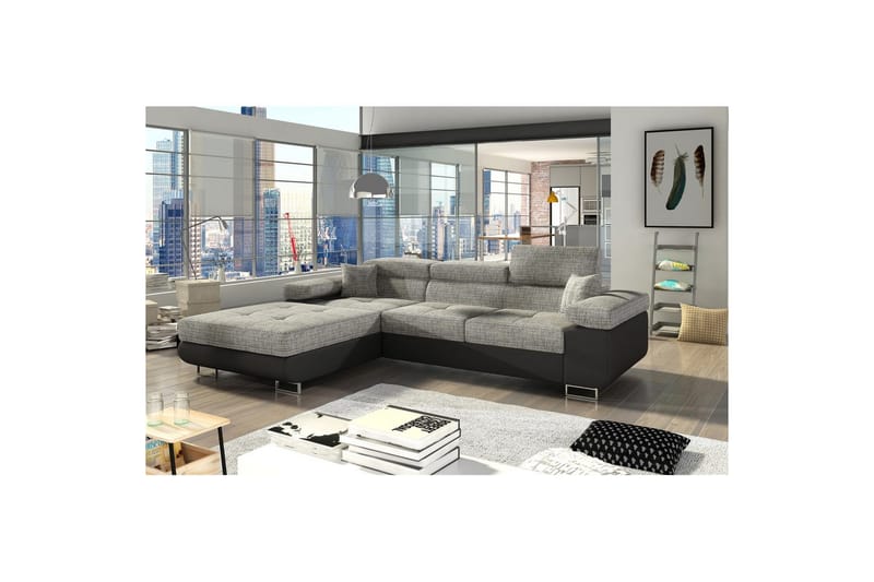 Sektionssoffa Eltap Armando 289x85x203 cm - Berlin 01, Mjuk 11, Grå, Svart, Vänster - Möbler - Vardagsrum - Soffor - Skinnsoffor