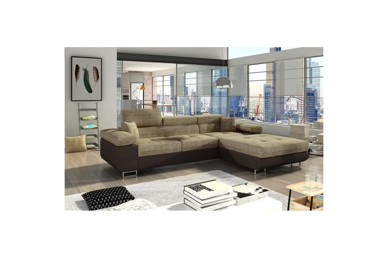 Sektionssoffa Eltap Armando 289x85x203 cm - Berlin 03, Mjuk 66, Beige, Mörkbrun, Höger - Möbler - Vardagsrum - Soffor - Skinnsoffor