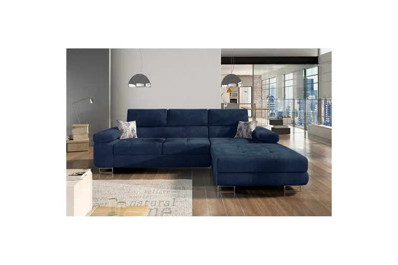 Sektionssoffa Eltap Armando 289x85x203 cm - Kronos 09, Botanisk 80, Mörkblå, Mönster, Höger - Möbler - Vardagsrum - Soffor - Divansoffa & schäslong