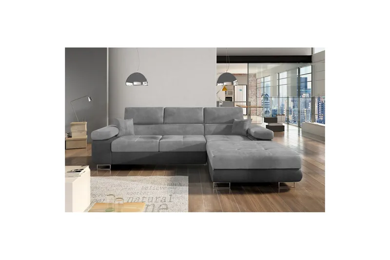 Sektionssoffa Eltap Armando 289x85x203 cm, Monolith 84, Monolith 97, Ljusgrå, Mörkgrå, Höger